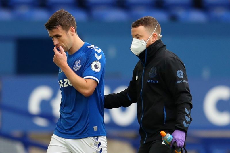FILE PHOTO: Everton's Seamus Coleman walks off to be substituted after sustaining an injury Pool via REUTERS/Catherine Ivill/File Photo