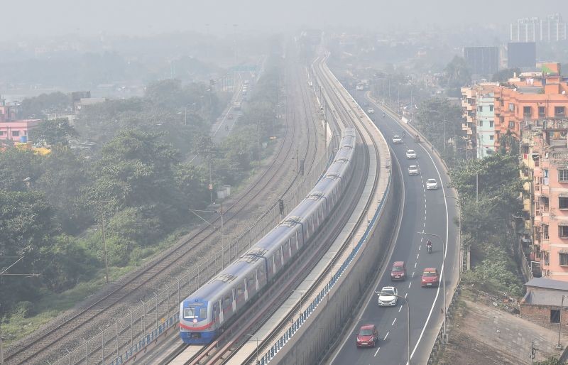 Kolkata: Metro train runs on a track during its trial from Noapara to Dakhineswar, in Kolkata, Wednesday, Dec 23, 2020. (PTI Photo)