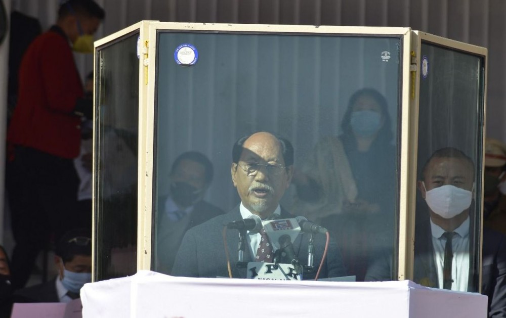 Nagaland CM addressing the 58th Statehood Day held at Nagaland Civil Secretariat Plaza on December 1. (DIPR Photo)