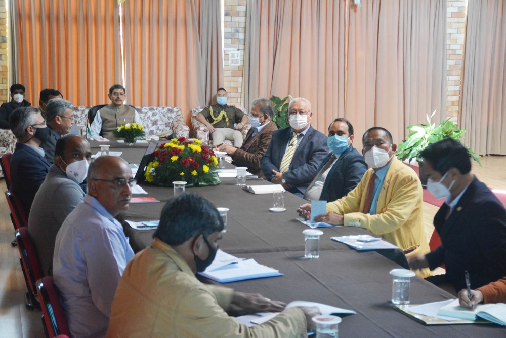 Nagaland Governor RN Ravi during the review meeting with senior officials of the National Highways and Infrastructure Development Corporation Limited (NHIDCL), in connection with the ongoing road projects in the state, on December 5.