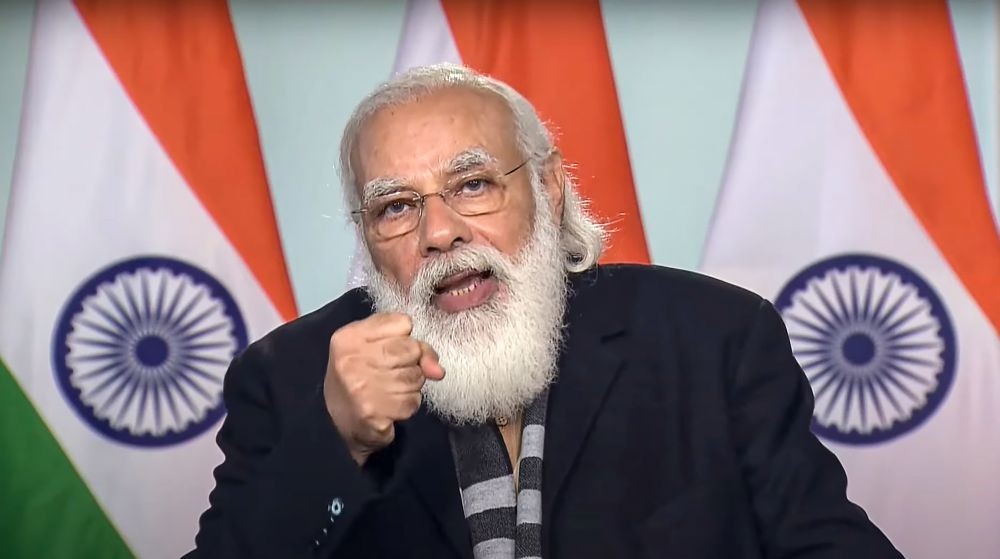 New Delhi: Prime Minister Narendra Modi addresses during the foundation stone laying ceremony of the permanent campus of IIM-Sambalpur, Odisha, via video conferencing in New Delhi, Saturday, Jan. 2, 2021. (PTI Photo)