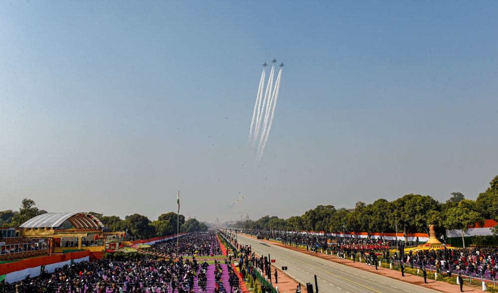 New Delhi: Indian Air Force (IAF) Su-30 fighter jets perform a fly past during the 72nd Republic Day celebrations at Rajpath, in New Delhi, Tuesday, Jan. 26, 2021. (PTI Photo/Atul Yadav)