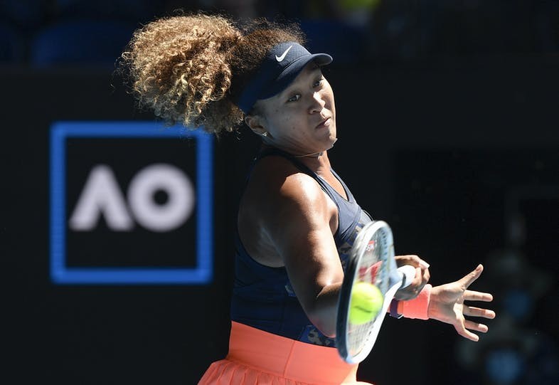 Naomi Osaka hits a forehand return to Serena Williams during their semifinal match at the Australian Open . (AP Photo)