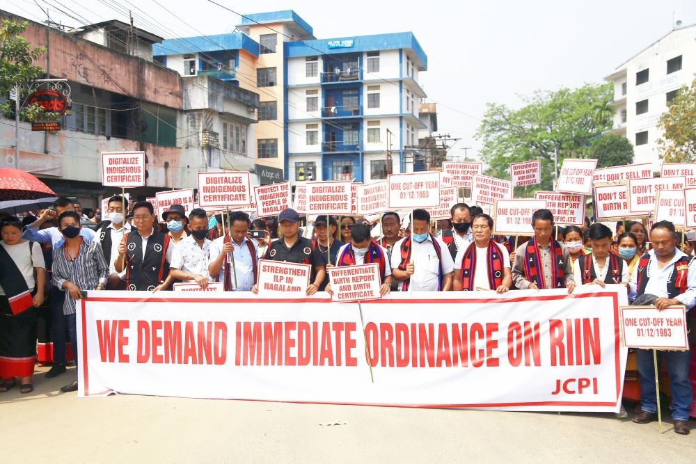 A section of the participants during the peaceful rally held in Dimapur on March 19 organised by the JCPI demanding implementation of RIIN exercise in the State by March 31, 2021. (Morung Photo by Soreishim Mahong)