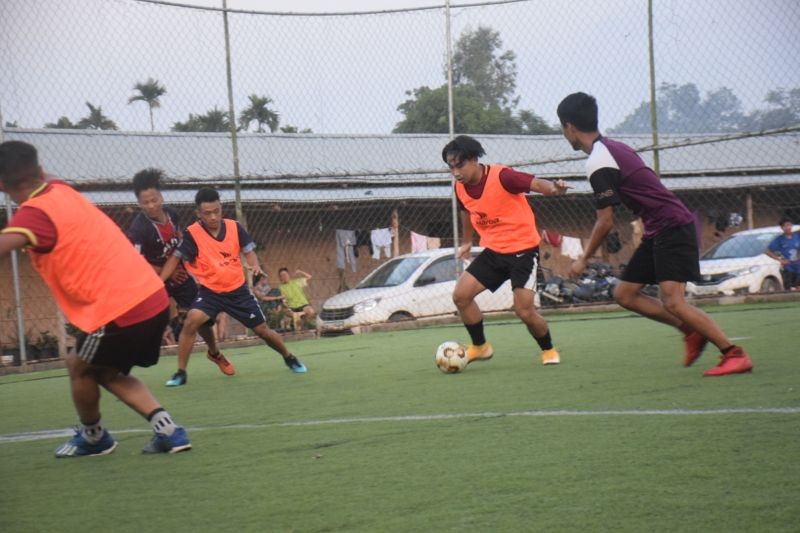 Players in action during a match at the ongoing Olive Futsal Cup on Saturday. (Morung Photo)