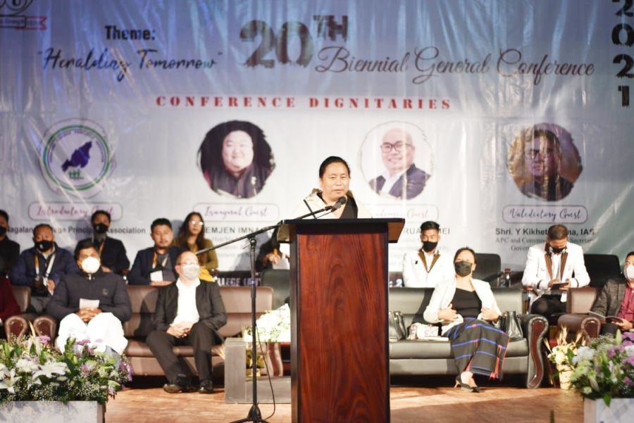 Dr Visakhonü Hibo speaking at the introductory session of ANCSU general conference on October 22. (Morung Photo)