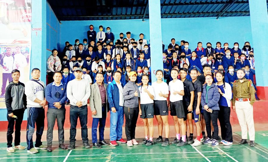 Official from Nagaland Sepak Takraw Association with WDSA at District Badminton Stadium Wokha on October 21. (Photo Courtesy: WDSTA)