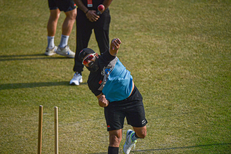 New Zealand player Ajaz Patel during a practice session, ahead of their test cricket match against India scheduled on November 25, in Kanpur on November 24, 2021. (PTI Photo)
