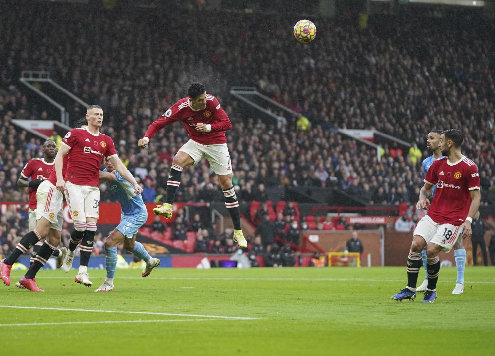 Manchester: Manchester United's Cristiano Ronaldo jumps for the ball during the English Premier League soccer match between Manchester United and Manchester City at Old Trafford stadium in Manchester, England, Saturday, Nov. 6, 2021. AP/PTI