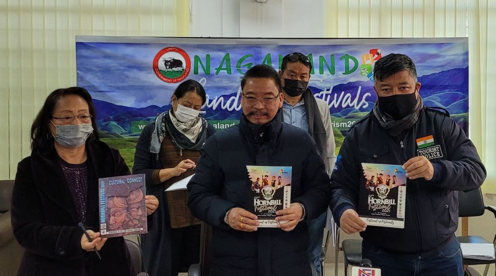 Tourism Advisor, H Khehovi Yeputhomi releasing the Hornbill festival programme during a press conference in Kohima on November 29. Morung Photo