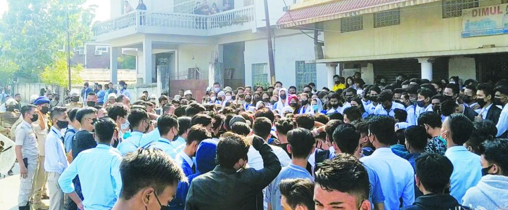 College students in Dimapur during the protest against online exams on November 26.