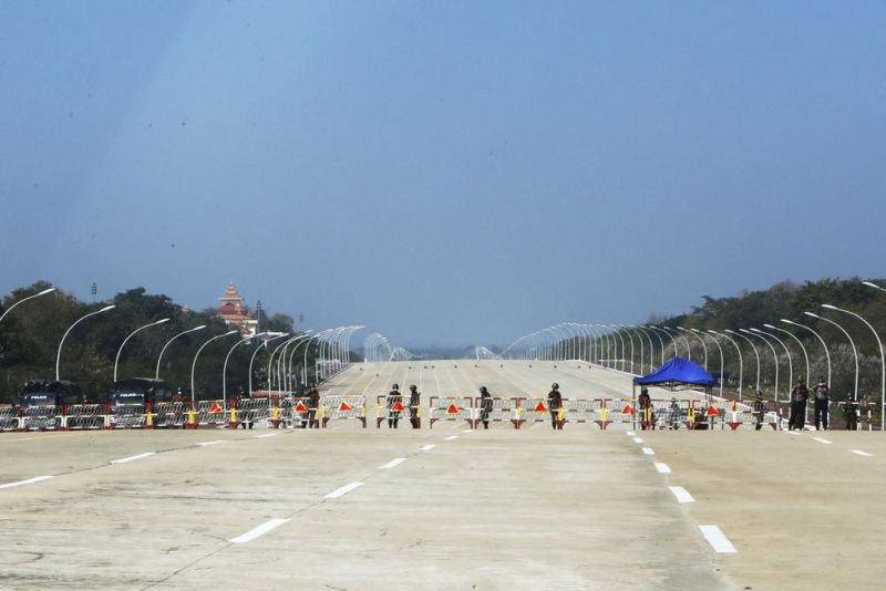 Soldiers stand to provide security near a road in Naypyitaw, Myanmar, Feb. 1, 2021. The head of the U.N. body investigating the most serious crimes in Myanmar said Friday, Nov. 5, that preliminary evidence collected since the military seized power on Feb. 1 shows a widespread and systematic attack on civilians "amounting to crimes against humanity." (AP File Photo)