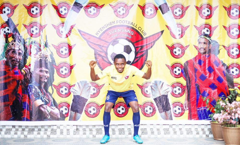 Mustafi Tagoe, 21 years, is a Ghanian national who lives in Accra, capital city of Ghana. He flew in to play for Nyenshen FC in the 29th Loyem Memorial Trophy in Tuensang. This is his second outing with Nyenshen FC having participated in the 2019 NSF Martyr's Trophy in Kohima. He plays as an attacker who is equally lethal in all the front 3 positions but he prefers playing as the Central Forward the most. He has played in his home country for clubs such as Okwahu United and SAS United. In India, he played for Calcutta Customs and Dima United. He also had a short stint in South Africa playing for Mame Lodi Sundowns. (Morung Photo) 