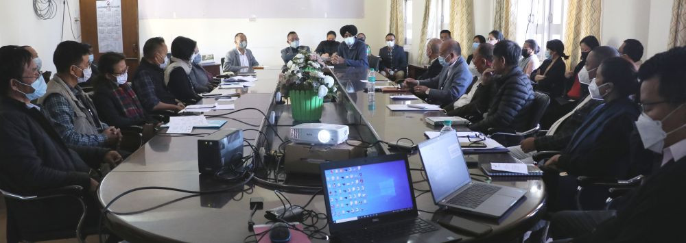 Minister Pangnyu with health department officials during the review meeting at Kohima on November 20.