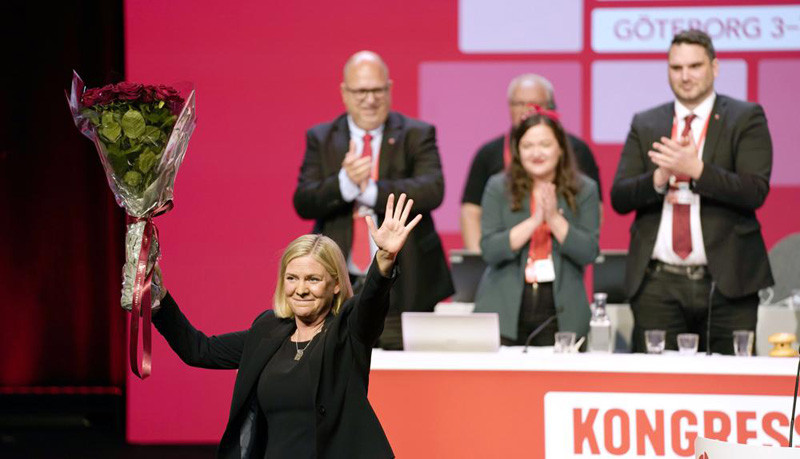 Sweden's Minister of Finance Magdalena Andersson gestures, after being elected to party chairman of the Social Democratic Party at the Social Dedmocratic Party congress in Gothenburg, Sweden, Thursday, Nov. 4, 2021. Sweden’s parliament on Wednesday, Nov. 24, 2021 approved Magdalena Andersson as the country’s first female prime minister, tapping the finance minister who recently became the new leader of the Social Democratic party.Andersson was tapped to replace Stefan Lofven as party leader and prime minister, roles he relinquished earlier this year. (AP File Photo)