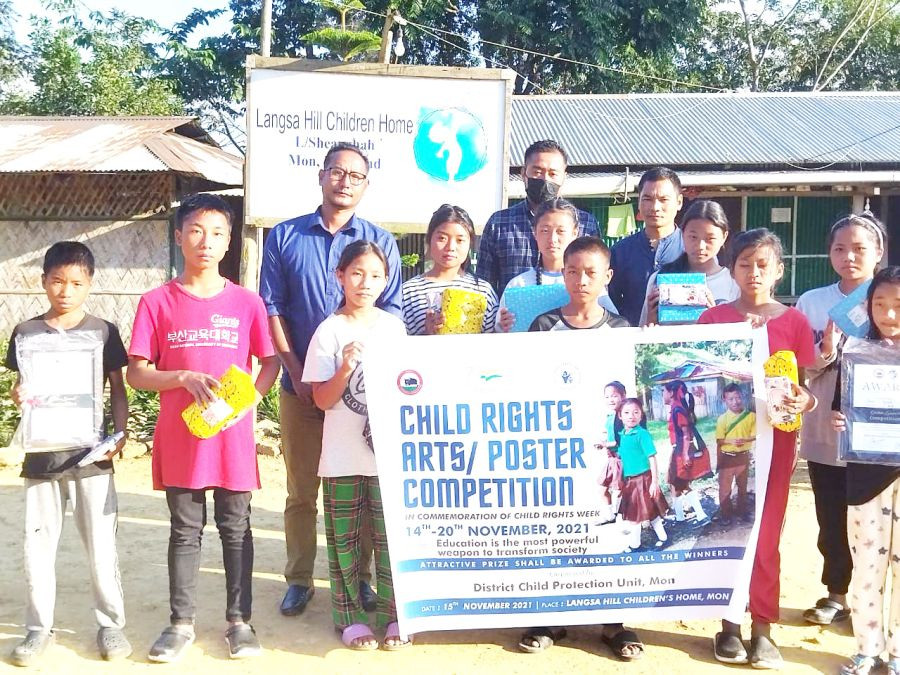 The District Child Protection Unit (DCPU) Mon had organized child rights arts/poster competition in commemoration of Child Rights Week under the theme ‘Education is the most powerful weapon to transform society.’ District Child Protection Officer (DCPO) Samuel Kapu informed that the competition was held on November 15 at Langsa Hill Children’s Home, Mon. The competition was held for categories- Class LKG to 6; Class 6-7 and Class 8-9 respectively and winners were awarded with attractive prizes.