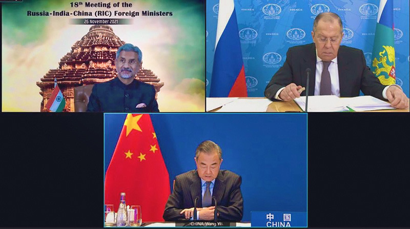 External Affairs Minister S. Jaishankar digitally chairs the 18th Russia-India-China (RIC) Foreign Ministers' Meeting. (PTI Photo)