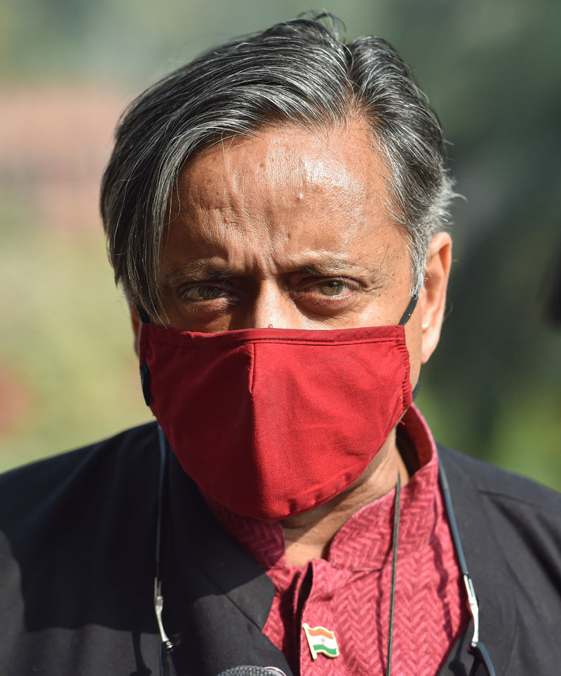 Congress MP Shashi Tharoor during the Winter Session of Parliament, in New Delhi on November 29, 2021. (PTI Photo)