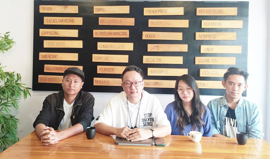 Alobo Naga and the Musik-A Events team addressing a press conference held at Nagaland Coffee, Dimapur on November 22. (Morung Photo)