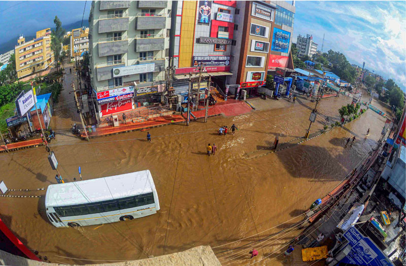 View of a waterlogged area following incessant rainfall in Tirupati on November 20, 2021. (PTI Photo)