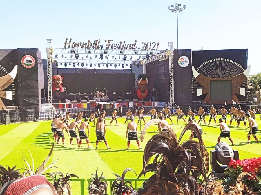 Cultural performance on day two of Hornbill Festival 2021 at Kisama on December 2. (Morung Photo)