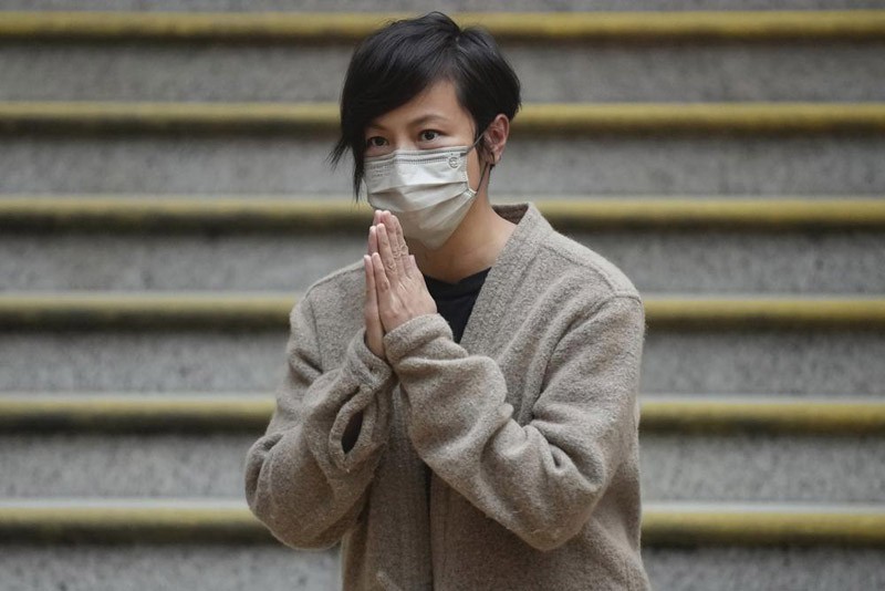 Hong Kong activist and music star Denise Ho is released from Western Police Station after more than twenty-four hours in custody Thursday, Dec. 30. 2021. Hong Kong police arrested her Wednesday in relation to colonial-era charges of sedition, because she was connected to Stand News, which closed Wednesday after police raided its office and arrested its senior staff. (AP Photo)