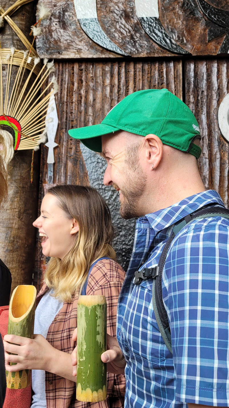 Foreign tourists taste local rice beer during the Hornbill Festival 2021 at Kisama. The Festival was called off on December 7. (Morung Photo)