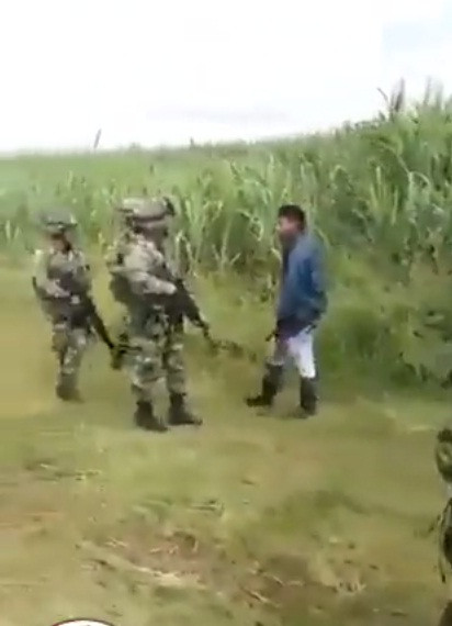 The screenshot of old video from Nicaragua falsely used to insinuate that the security forces acted in self-defense at Oting on December 4. (Screenshot)