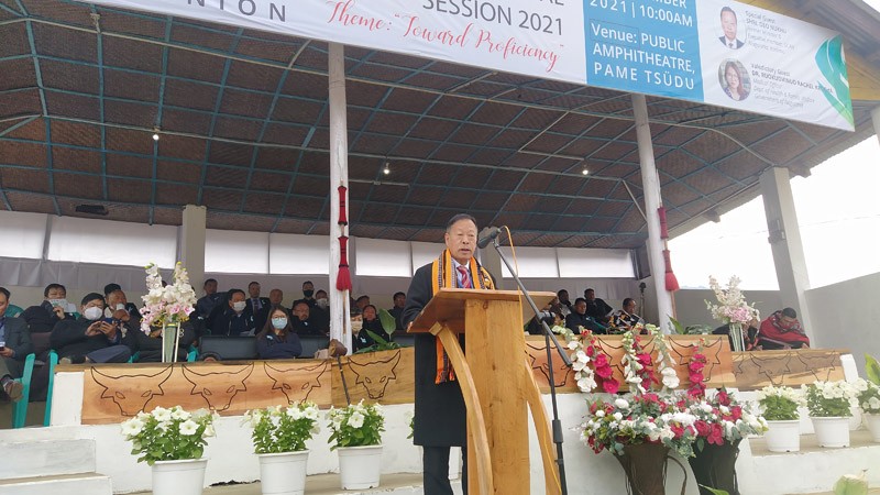 Deo Nukhu addressing the Zhavame Students Union 62nd general session held at the Public Amphitheatre, Pame Tsüdu Zhavame.