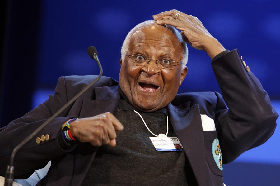 Desmond M. Tutu, Archbishop Emeritus of South Africa, reacts during the closing session of the the World Economic Forum in Davos, Switzerland, Sunday, Feb. 1, 2009. South Africa’s Nobel Peace Prize-winning activist for racial justice and LGBT rights and retired Anglican Archbishop of Cape Town, has died, South African President Cyril Ramaphosa announced on December 26, 2021. He was 90. (AP File Photo)
