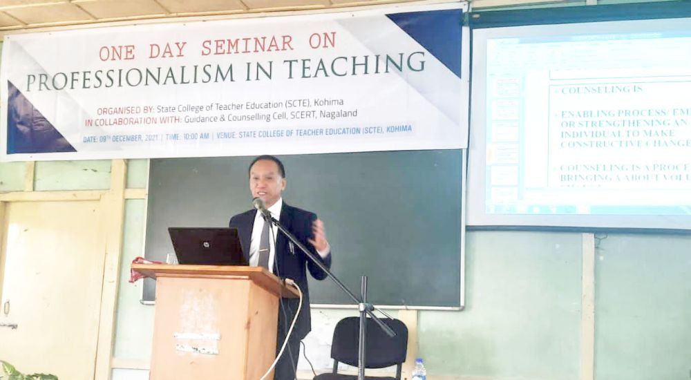 Dr Zavise Rume speaking at one day seminar on “Professionalism in teaching” in Kohima