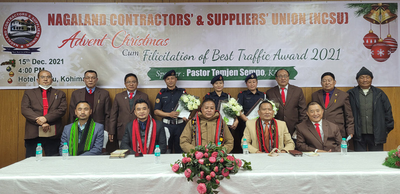 NCSU officials and others with best traffic 2021 awardees in Kohima on December 15. (Morung Photo)