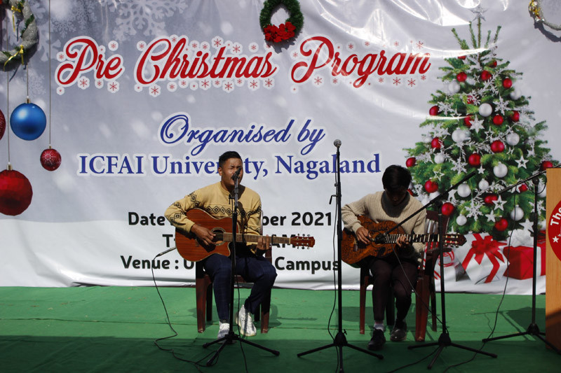 ICFAI University Nagaland celebrated Pre-Christmas on December 3 with a programme hosted by Alemsunep Imsong. A Christmas message on ‘Recovering the meaning of Christmas through our Encounter with Christ’ was delivered by Akho Kuotsu, faculty in the department of Political Science. The event was attended by the Vice Chancellor, IUN, teaching and non-teaching faculty members and the students and concluded with an informal session staged by the students through chorals and musical performances, followed by a bonfire.