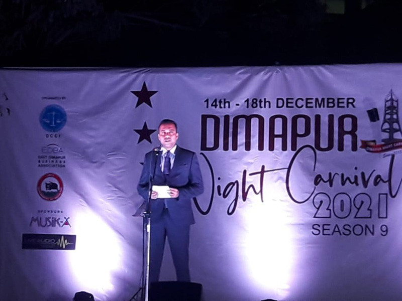 Deputy Commissioner Dimapur, Rajesh Soundararajan, addressing the inaugural programme of the annual Dimapur Night Carnival on December 14 at Naga Shopping Arcade. (Morung Photo)