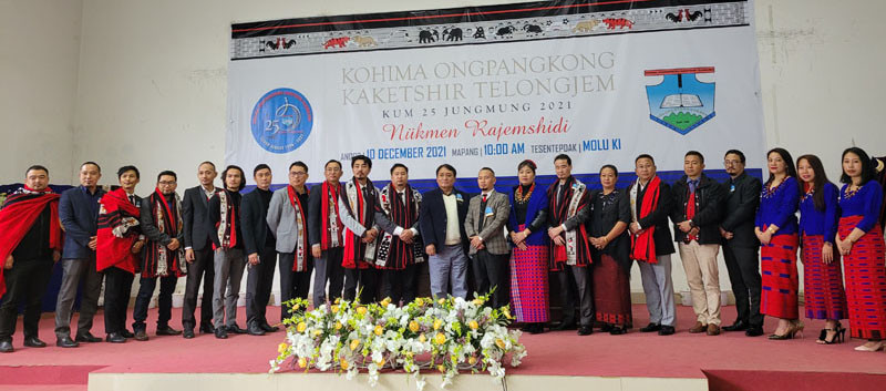Minister Metsubo Jamir and others during the silver jubilee celebration of KOKT in Kohima on December 10. (Morung Photo)