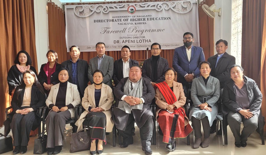 Minister Temjen Imna Along with Dr Apeni Lotha and others during the farewell to its ongoing director Dr Apeni Lotha on December 21.  (Morung Photo)