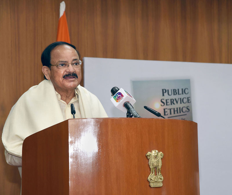 Vice President M Venkaiah Naidu speaks at the release of the book 'Public Service Ethics A Quest for Naitik Bharat'  by Prabhat Kumar at Upa-Rashtrapati Nivas in New Delhi on December 5, 2021. (PTI Photo)