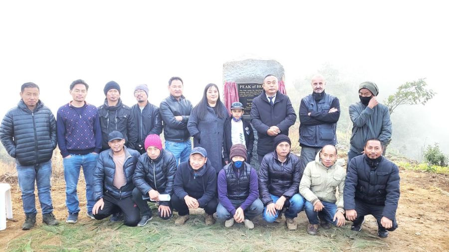Minister Neiba Kronu and others during the launching of a trekking route at Pfutsero on December 11. (Morung Photo)