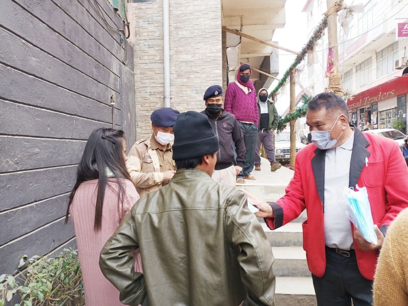 Kohima DTF conducts enforcement drive on Covid-19 protocols within Kohima town on January 14. (DIPR Photo)