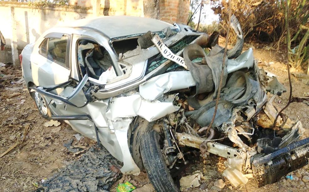 The Nagaland registered vehicle which was hit by a truck at Lahorijan, Assam on January 10. On person was killed while three were injured.