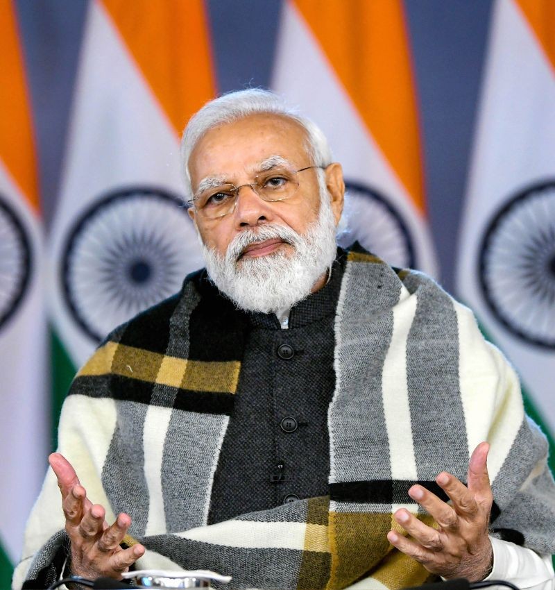 Prime Minister Narendra Modi delivers the keynote address at the National launch ceremony of ‘Azadi Ke Amrit Mahotsav se Swarnim Bharat Ke Ore’, through video conferencing, in New Delhi on January 20, 2022. (PTI Photo)