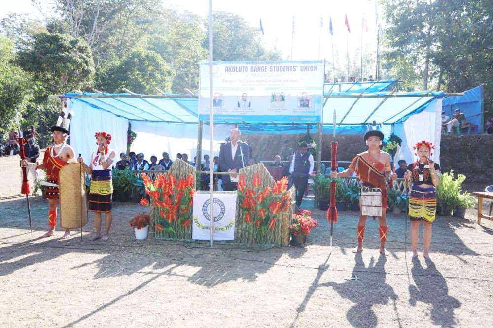 MLA & Advisor Kazheto Kinimi addressing the Akuluto Range Students Union 28th biennial conference at Lumithsami village, Akuluto, Zunheboto on January 4.