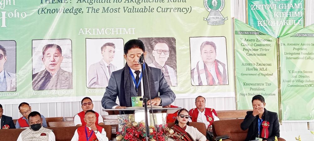 MLA Azheto Zhimomi addressing the 40th annual conference of Aqahuto Tokukujo Kiphimi Kuqhakulu at Zutovi village on January 8.