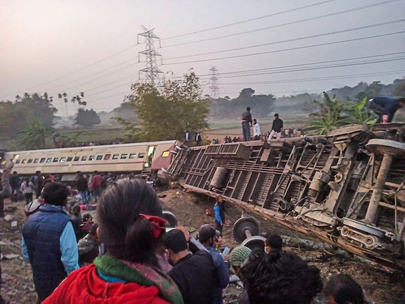 Rescue and relief operation after Guwahati-Bikaner Express got derailed at Mainaguri in Jalpaiguri district on January 13, 2022. (PTI Photo)