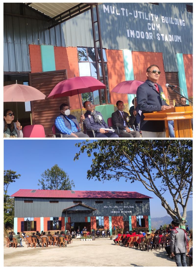 MLA Eshak Konyak addressing the inaugural of the multi-utility building cum indoor stadium in Longchang at Mon district on January 5.
