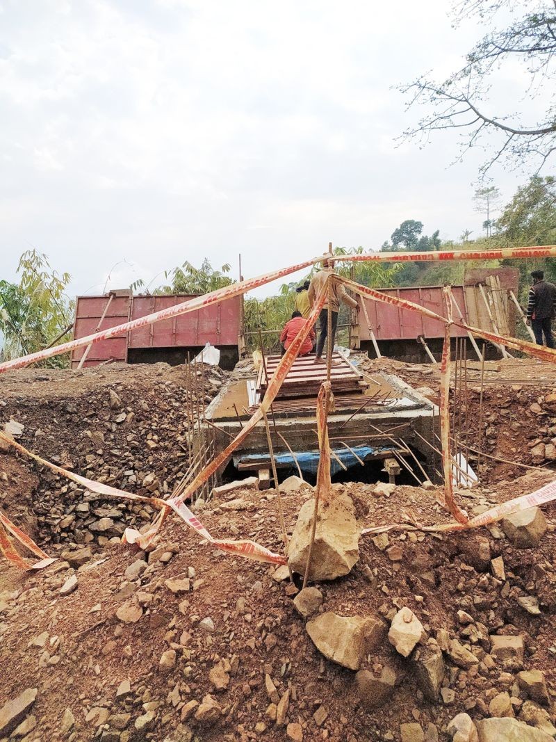 Workers engaged in construction of the two-lane road along the NH2 that passes through Wokha town. The widening of existing highway into a two-lane road commenced four years back. (Morung Photo)