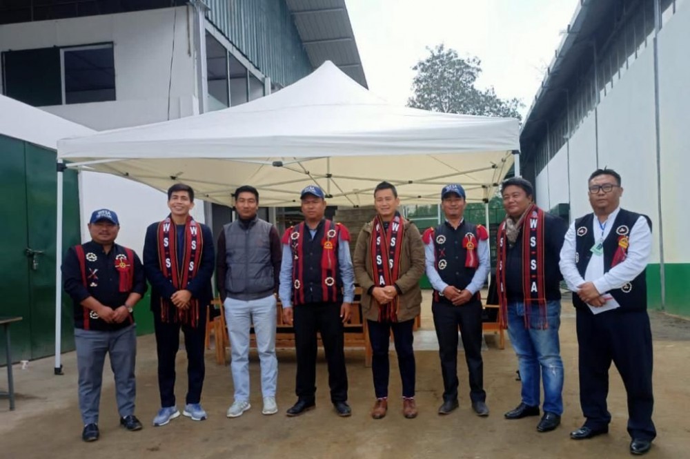 Former Indian India national football team captains Baichung Bhutia and Renedy Singh along with WSSA officials and management of Atoqa Tea factory Nikhekhu on January 27. (Photo Courtesy: WSSA)