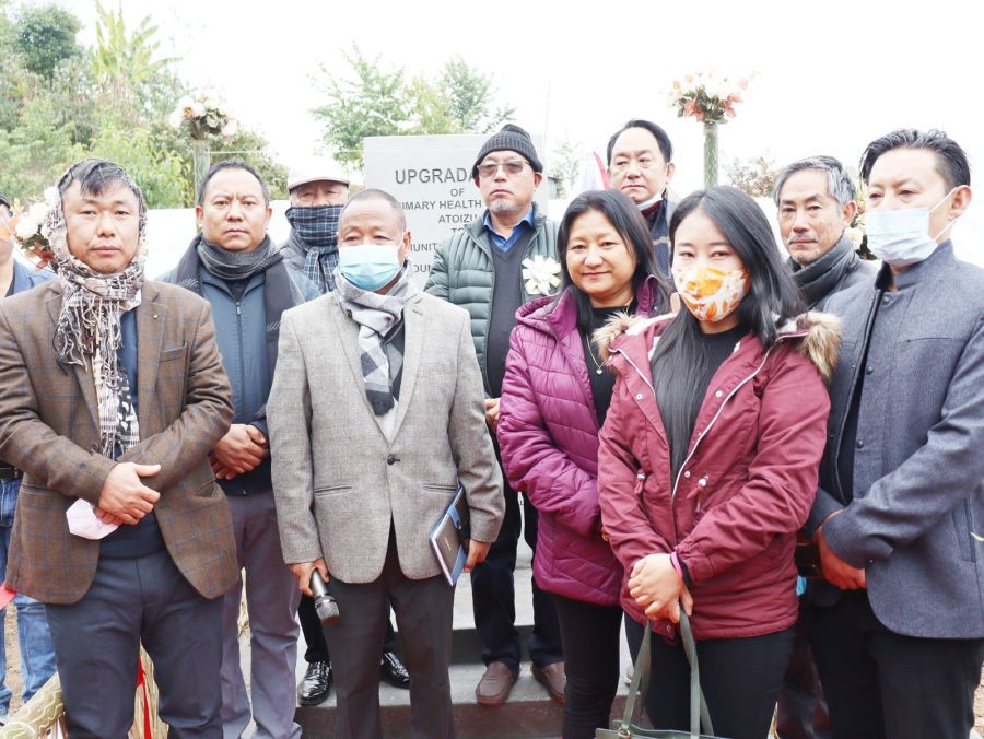 Minister S Pangnyu Phom with others during inauguration of the foundation stone laying ceremony for the upgradation at Atoizu on January 25.