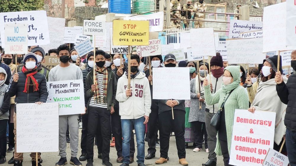 A section of participants of the ‘Freedom Rally’ at Old MLA Hostel Junction, Kohima on January 23. (Morung Photo)