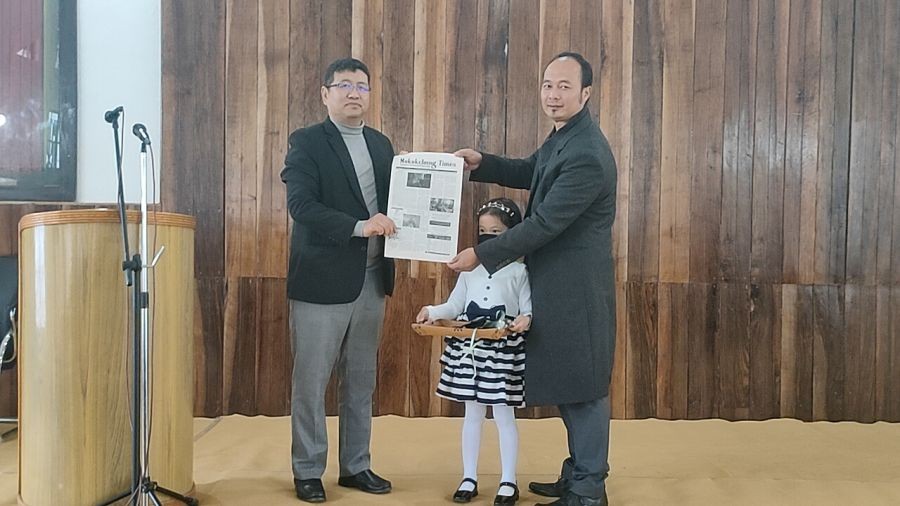 Rev Ponen Longchar with Limalenden Longkumer after the launch of ' Mokokchung Times' at Ongpangkong Salang, Arkong ward, Mokokchung on January 21.